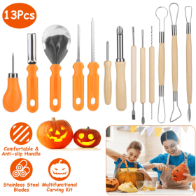 13PCS Pumpkin Carving Kit, All-in-One Halloween Jack-O-Lantern Tool Set with Scooper, Drill, Etching Tools