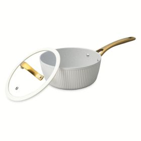 2.5 QT Non-Stick Signature Ribbed Saucepan - White Gold