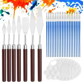 28PCS Palette Knife Set with 1 Painting Palette & 20 Painting Pen Tools, Stainless Steel Oil Painting Pallet Knife