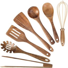 Wooden Utensil for Cooking, Wood Kitchen Utensils Cooking Set Teak Wood Spoons set for Cooking,Spatulas Non-Stick for Cookware Kitchen Spoon (7)