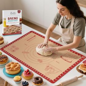Silicone Baking Mat with Recipes, Extra Thick Silicone Mats for Baking, Non Stick Pastry Mat for Rolling Dough, Silicone Macaron Baking Mat for C