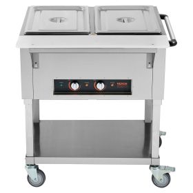 VEVOR 2-Pan Commercial Food Warmer, 2 x 20.6QT Electric Steam Table, 1000W Professional Buffet Catering Food Warmer with 4 Wheels (2 Lockable)
