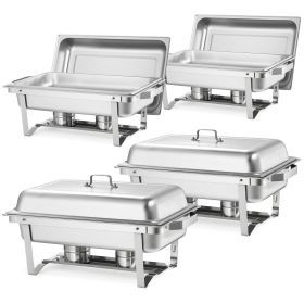VEVOR Rectangle Chafing Dish, 9 Qt 4 Pack Stainless Steel Chafing Dish, Food Warmer Chafer Complete Set with Hollow Handle, 2 Food Tongs, Lid