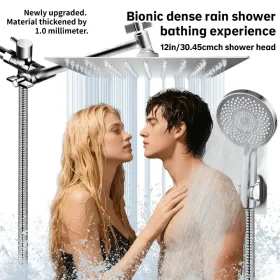 12-inch High-Flow Square Shower Head Set - Water-Saving Rain Shower With 3-Level Handheld Spray (Option: Exquisitesilver)