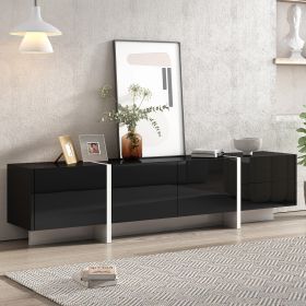 ON-TREND White & Black Contemporary Rectangle Design TV Stand, Unique Style TV Console Table For TVs Up To 80'', Modern TV Cabinet With High Glos (Option: Black)