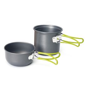 2 In 1 Outdoor Camping Cookware Picnic Portable Pot (Color: Green Handle, Type: Camping Cookware)