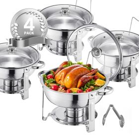 VEVOR Chafing Dish Buffet Set, 5 Qt 4 Pack, Stainless Steel Chafer with 4 Full Size Pan (Style: Silvery-Glass Lid, Set: 4 Pcs)