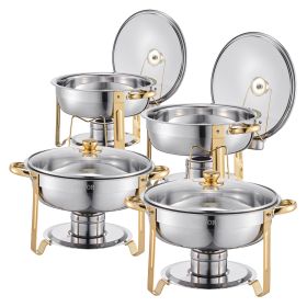 VEVOR Chafing Dish Buffet Set, 5 Qt 4 Pack, Stainless Steel Chafer with 4 Full Size Pan (Style: Golden-Glass lid, Set: 4 Pcs)